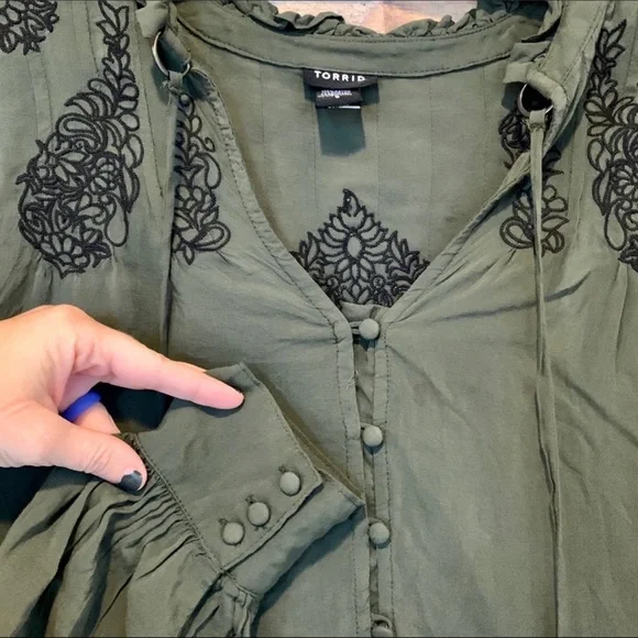 Torrid Embroidered Button down Peasant Blouse - Picture 8 of 12